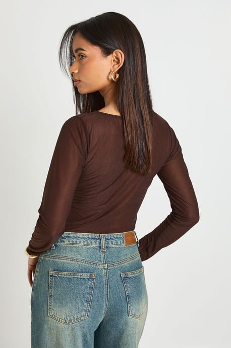 Sheer Bust Detail Long Sleeve Top - Image 2