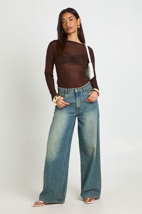 Sheer Bust Detail Long Sleeve Top - Image 3