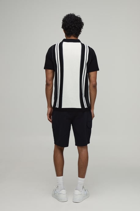 Regular Fit 1/4 Zip Striped Knitted Polo - Image 2
