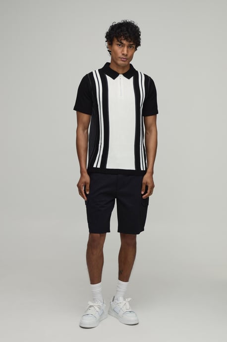 Regular Fit 1/4 Zip Striped Knitted Polo - Image 4