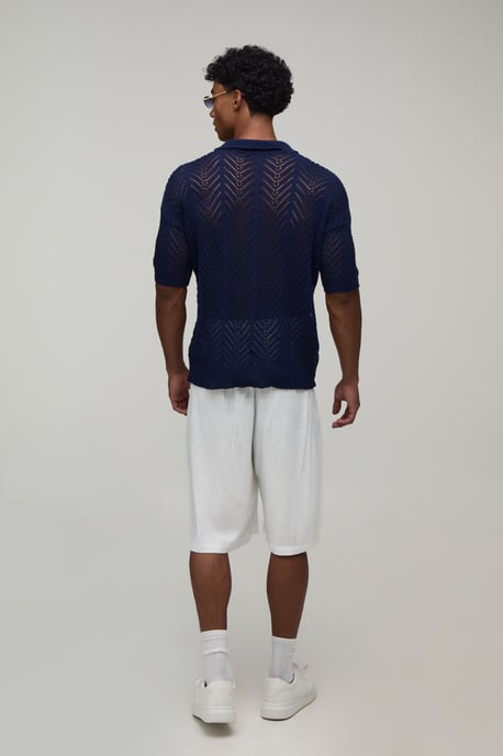 Relaxed Fit Open Stitch Knitted Polo - Image 2