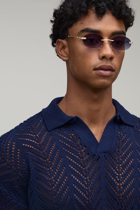 Relaxed Fit Open Stitch Knitted Polo - Image 3