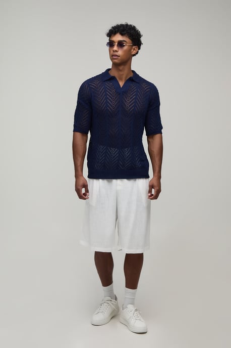 Relaxed Fit Open Stitch Knitted Polo - Image 4