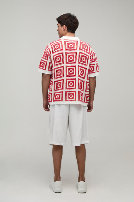 Oversized Boxy Crochet Tapestry Knitted Polo - Image 2