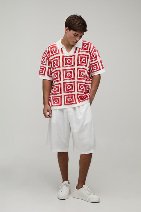 Oversized Boxy Crochet Tapestry Knitted Polo - Image 4
