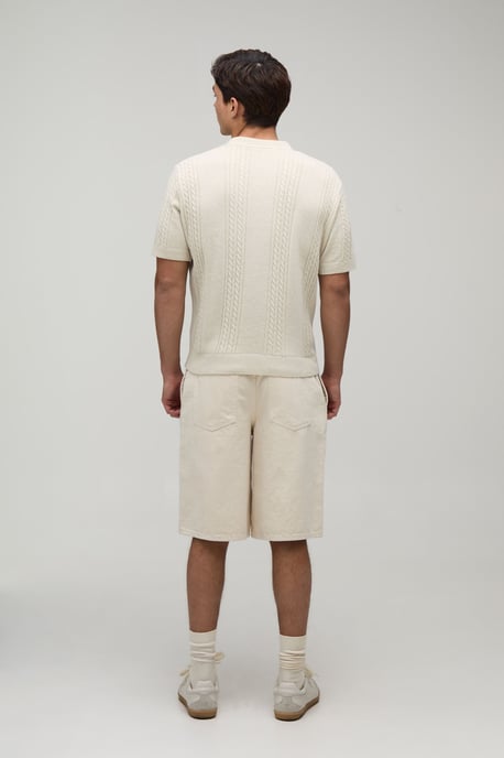 Regular Fit Cotton Blend Cable Knitted Polo - Image 2