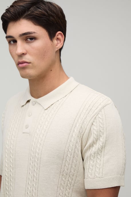 Regular Fit Cotton Blend Cable Knitted Polo - Image 3