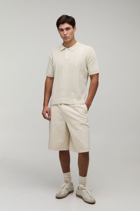 Regular Fit Cotton Blend Cable Knitted Polo - Image 4