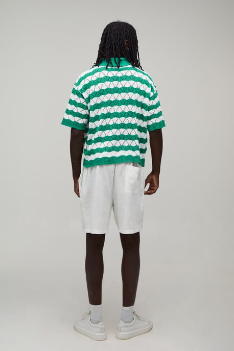 Oversized Boxy Wavy Open Stitch Knitted Polo - Image 2