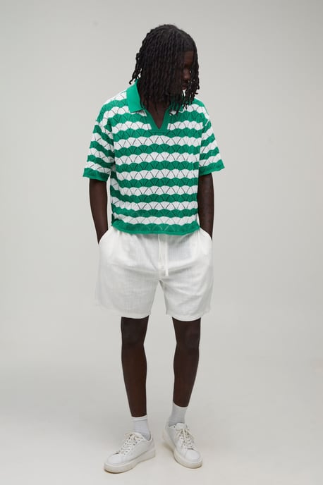Oversized Boxy Wavy Open Stitch Knitted Polo - Image 4