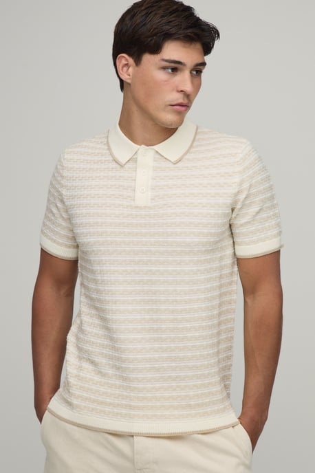 Regular Open Stitch Striped Knitted Polo - Image 1
