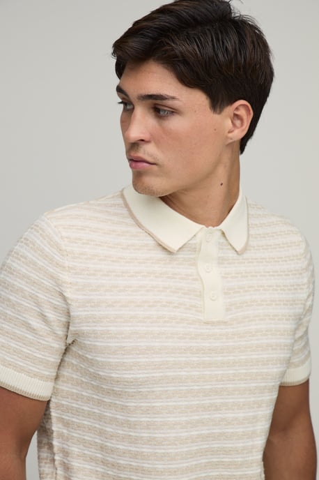 Regular Open Stitch Striped Knitted Polo - Image 3
