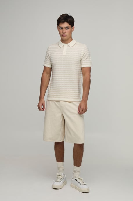 Regular Open Stitch Striped Knitted Polo - Image 4