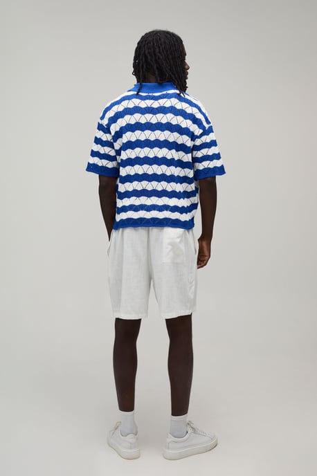 Oversized Boxy Wavy Open Stitch Knitted Polo - Image 2