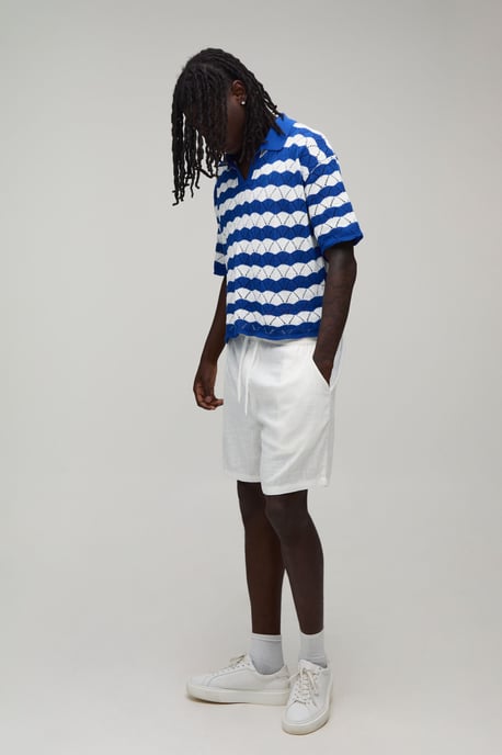 Oversized Boxy Wavy Open Stitch Knitted Polo - Image 4