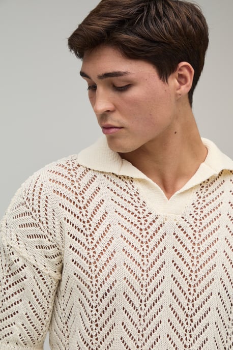Relaxed Fit Open Stitch Knitted Polo - Image 3