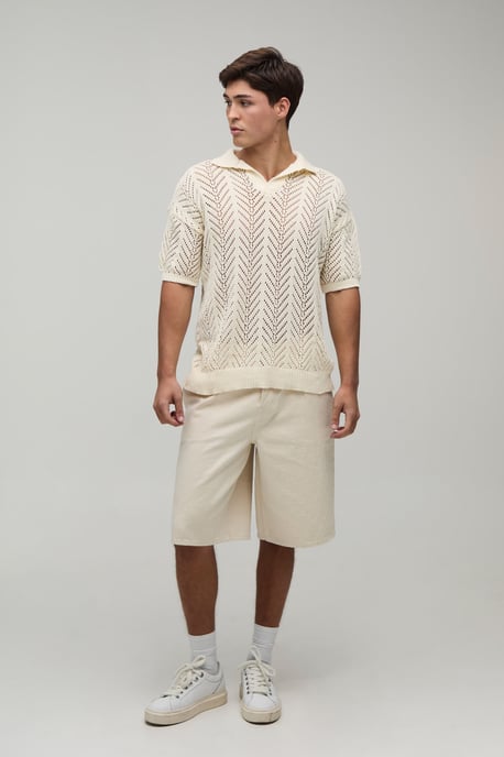 Relaxed Fit Open Stitch Knitted Polo - Image 4