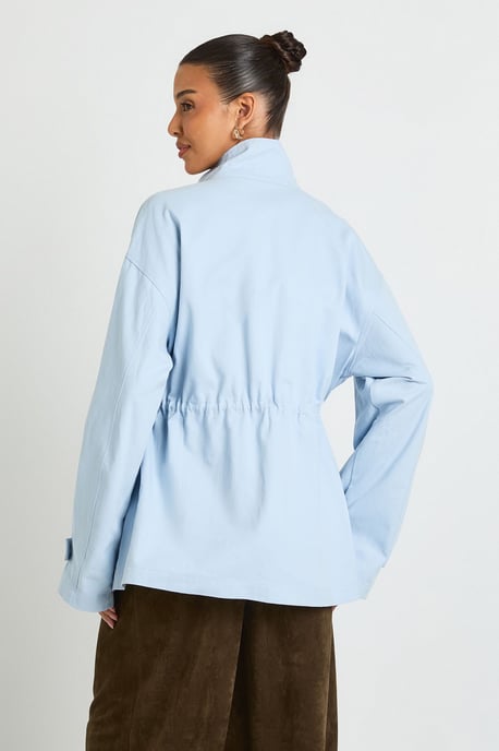 Twill Funnel Neck Cinched Waist Shirt - Image 2