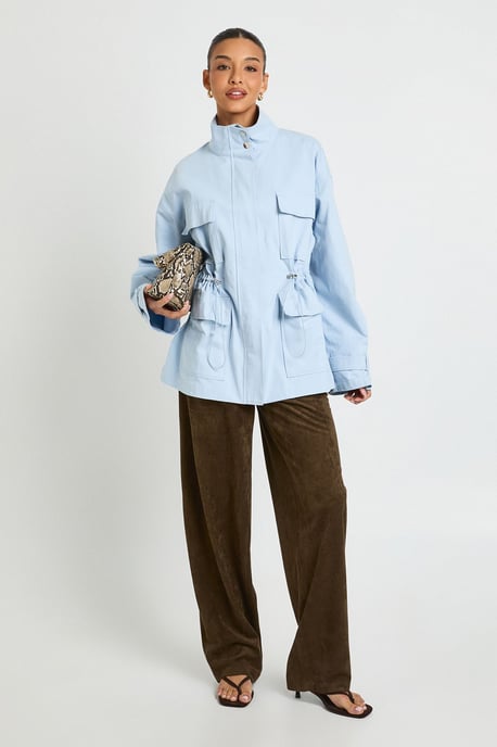 Twill Funnel Neck Cinched Waist Shirt - Image 3