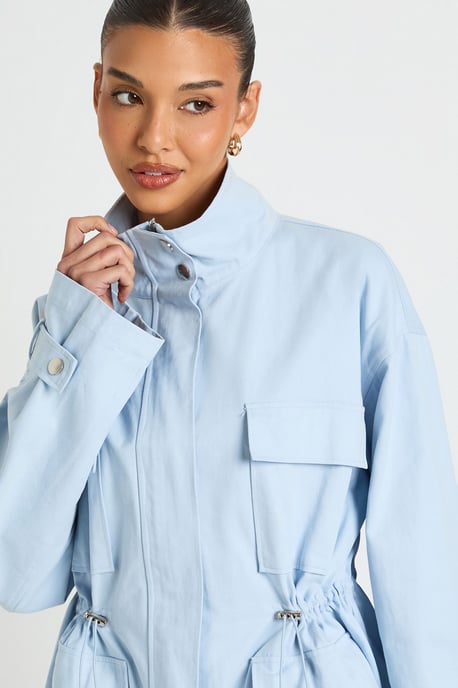 Twill Funnel Neck Cinched Waist Shirt - Image 4