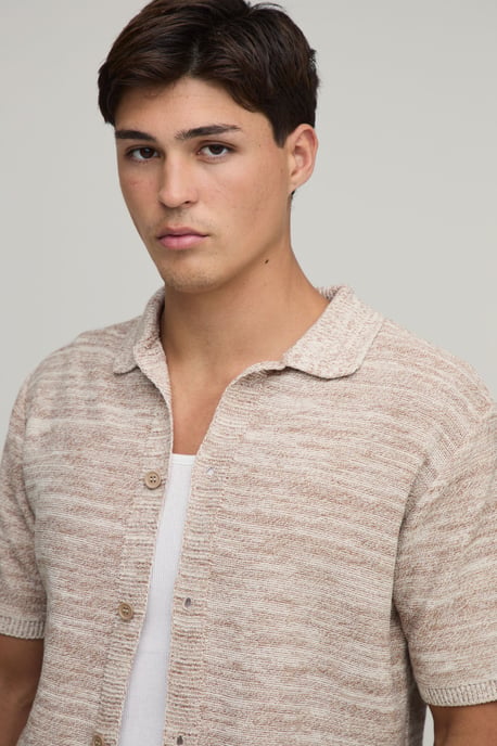 Regular Fit Marled Cotton Blend Knitted Shirt - Image 3