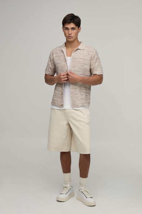 Regular Fit Marled Cotton Blend Knitted Shirt - Image 4