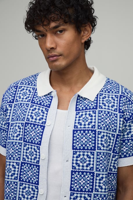 Relaxed Crochet Square Knitted Shirt - Image 3