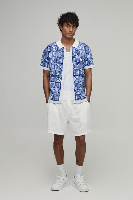 Relaxed Crochet Square Knitted Shirt - Image 4