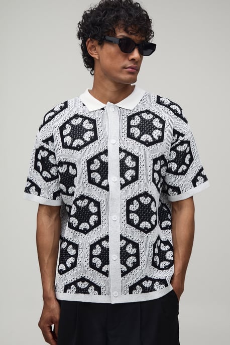 Relaxed Crochet Tapestry Knitted Shirt - Image 1