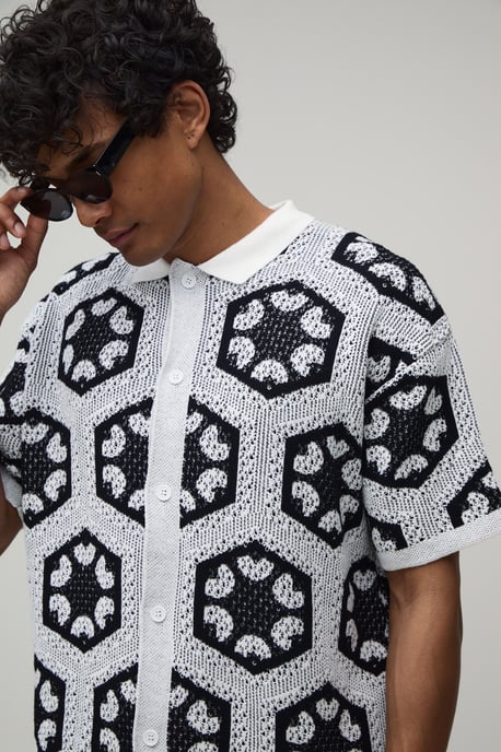 Relaxed Crochet Tapestry Knitted Shirt - Image 3
