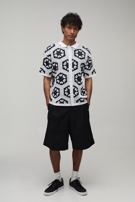Relaxed Crochet Tapestry Knitted Shirt - Image 5