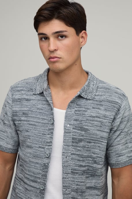 Regular Fit Marled Cotton Blend Knitted Shirt - Image 3
