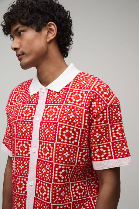 Relaxed Crochet Square Knitted Shirt - Image 3