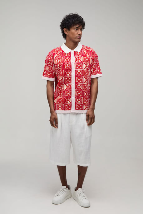 Relaxed Crochet Square Knitted Shirt - Image 4