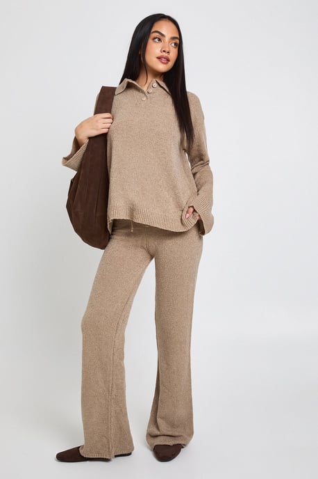 Collared Button Down Oversized Knitted Jumper And Straight Leg Trouser Co-Ord - Image 1