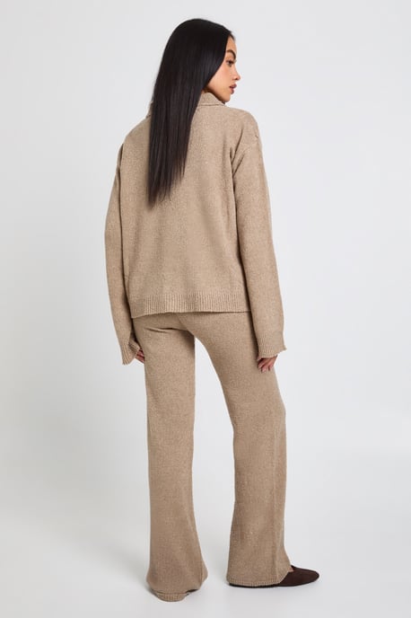 Collared Button Down Oversized Knitted Jumper And Straight Leg Trouser Co-Ord - Image 2