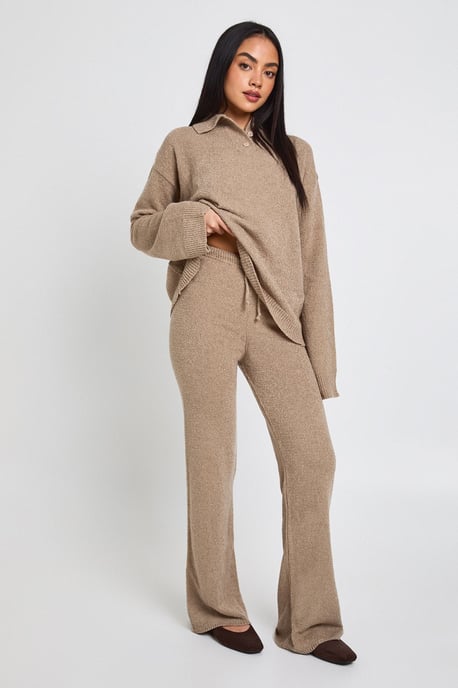 Collared Button Down Oversized Knitted Jumper And Straight Leg Trouser Co-Ord - Image 3