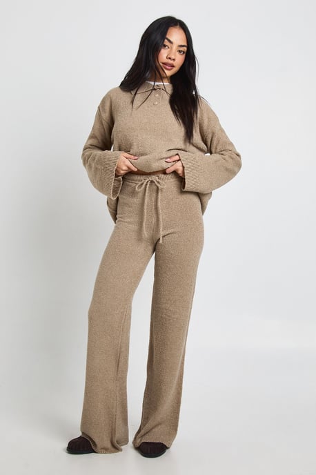 Collared Button Down Oversized Knitted Jumper And Straight Leg Trouser Co-Ord - Image 3