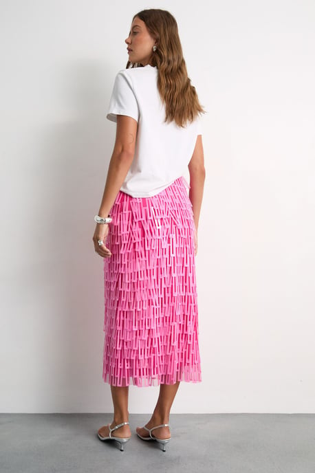 Fringe Cut Out Sequin Tiered Midi Skirt - Image 3