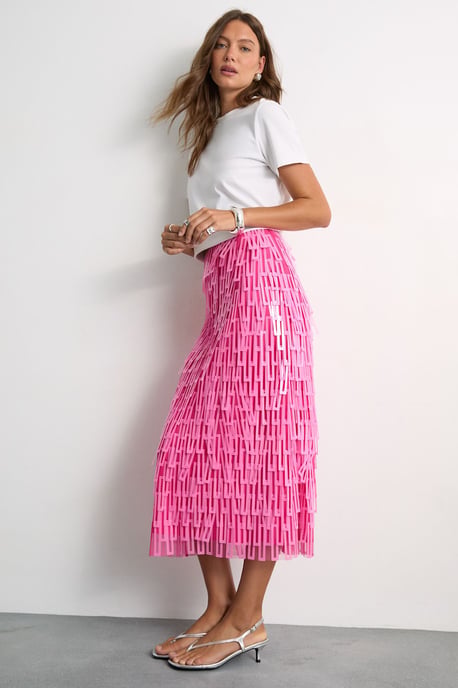 Fringe Cut Out Sequin Tiered Midi Skirt - Image 4