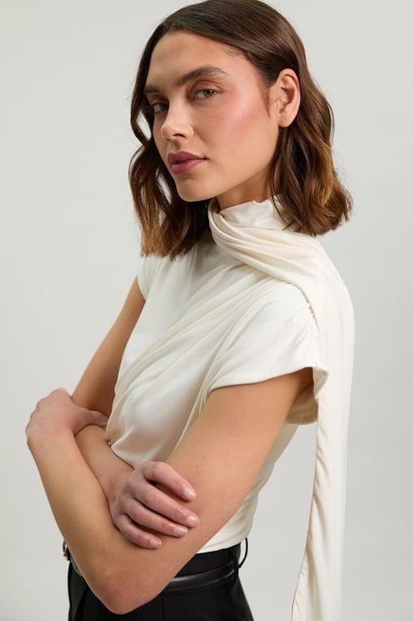 Cowl Neck Tie Detail Jersey Top - Image 1