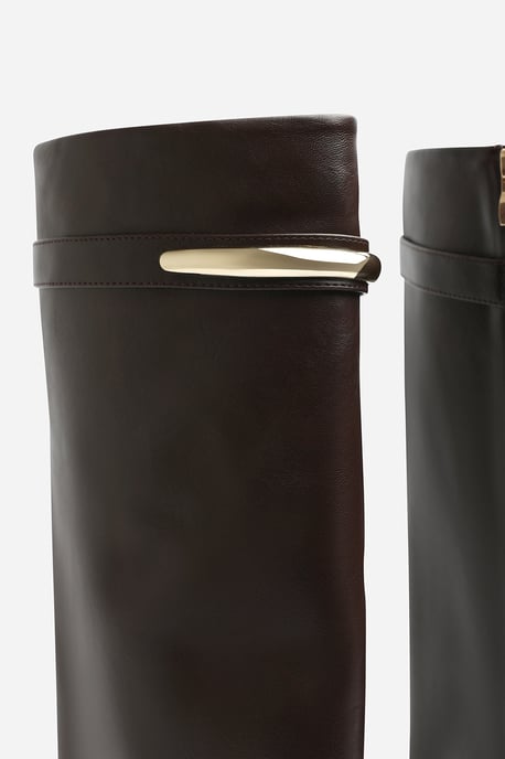 Wheres That From Womens Nareva Fold Over Shark Block Heel Point Toe Boots With Trim Detail - Image 3