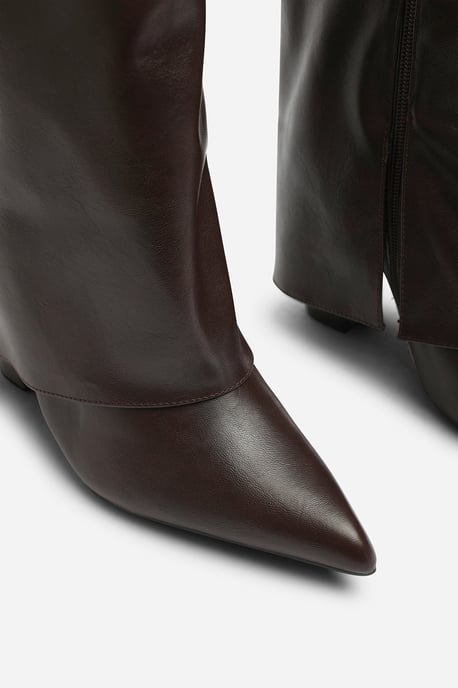 Wheres That From Womens Nareva Fold Over Shark Block Heel Point Toe Boots With Trim Detail - Image 4