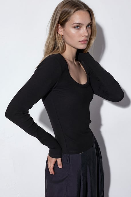 Dames Geribbelde Lange Mouw Crop Top - Image 2