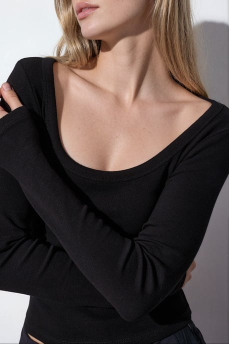 Dames Geribbelde Lange Mouw Crop Top - Image 4