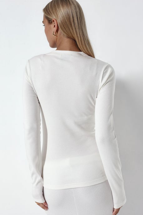 Dames Geribbelde Lange Mouwen Crop Top - Image 3