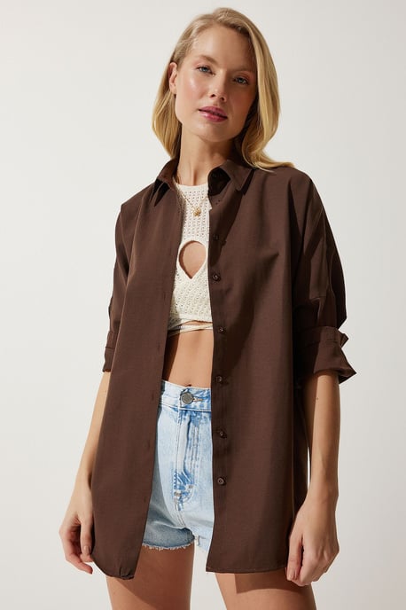 Oversized Poplin Button-Up Shirt with Long Sleeves - Image 2