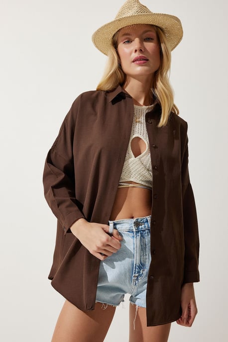 Oversized Poplin Button-Up Shirt with Long Sleeves - Image 3