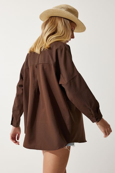 Oversized Poplin Button-Up Shirt with Long Sleeves - Image 4