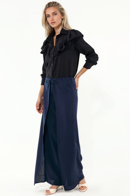 Drawstring Waist Crepe Trousers with Tie Detail - Image 2
